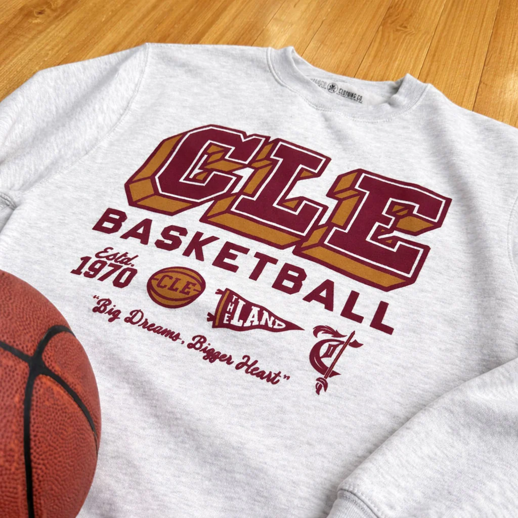 CLE Basketball Varsity Icons - Unisex Crewneck Sweatshirt - Heather Oatmeal - Image 2