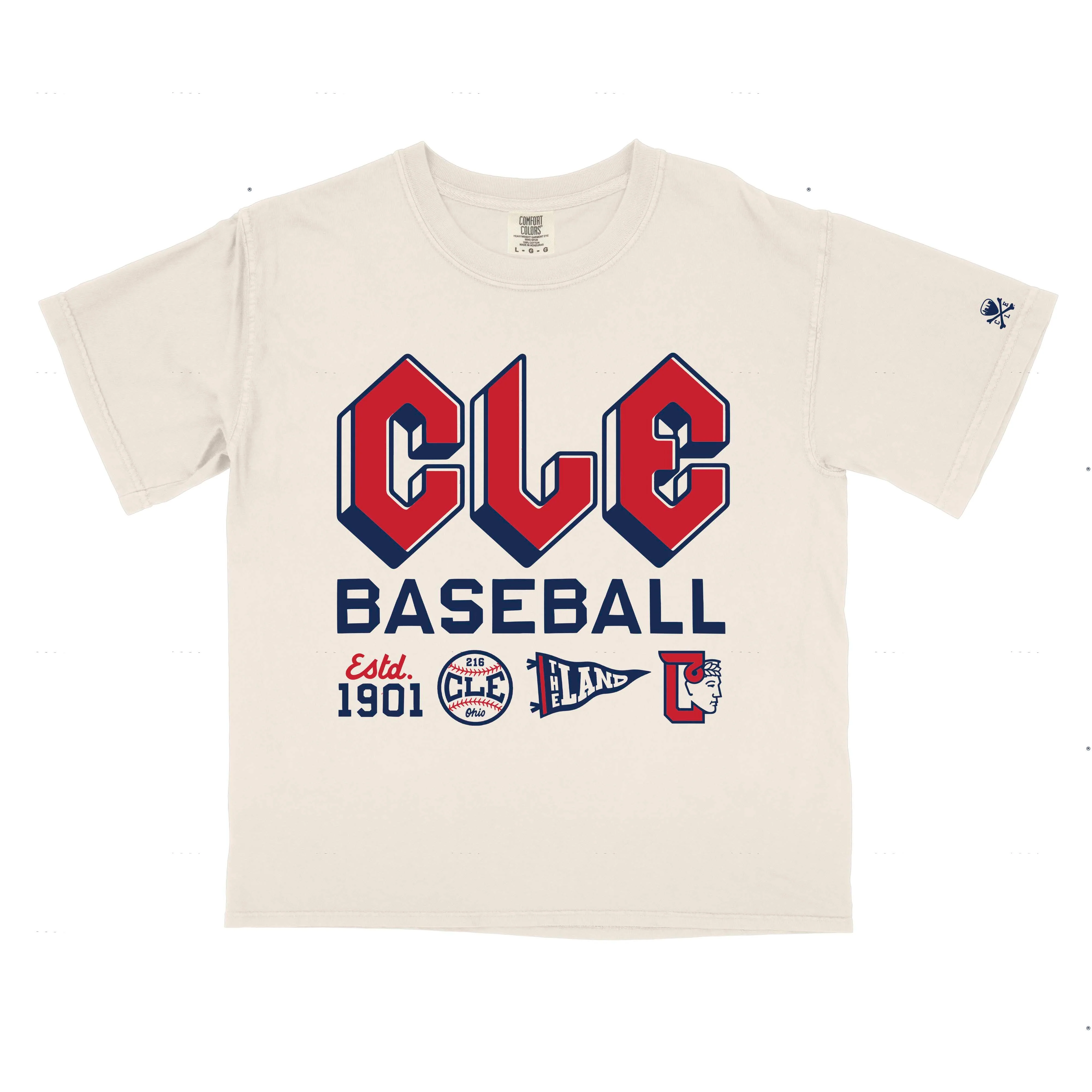 CLE - Cleveland Baseball Icons - Women's Boxy Crop Crew T-Shirt - Image 5