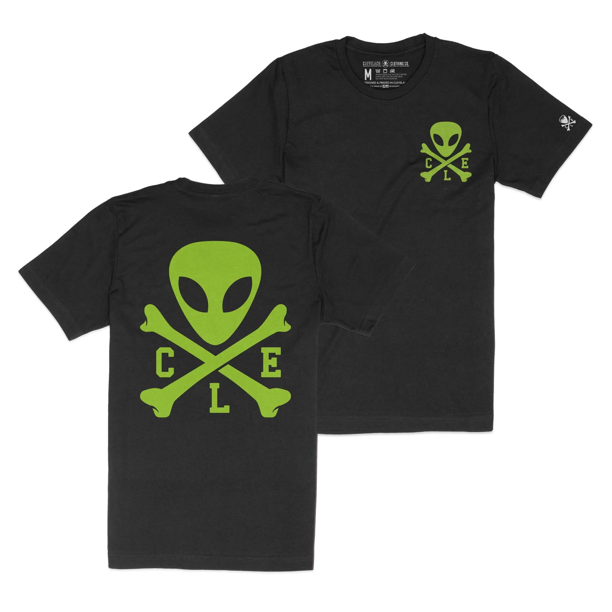 CLE Logo Alien Mens/Unisex Crew T-Shirt - Glow In The Dark