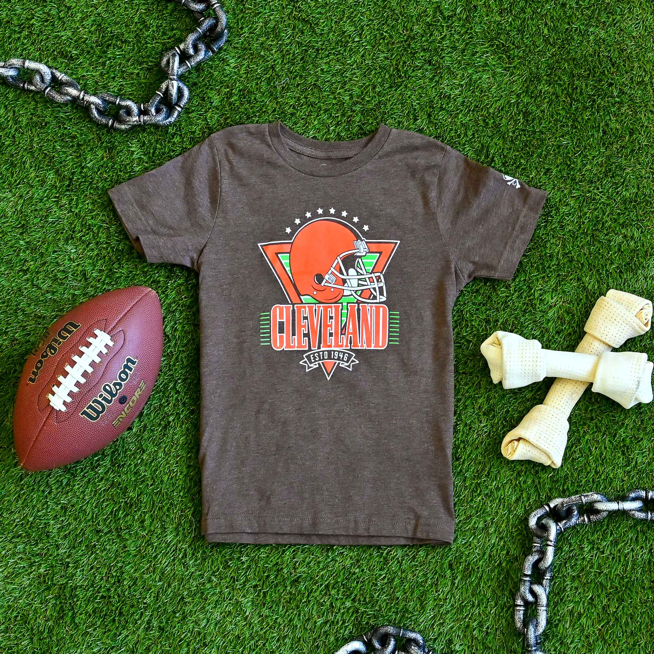 Cleveland Football Helmet Throwback - Youth Crew T-Shirt - Image 2