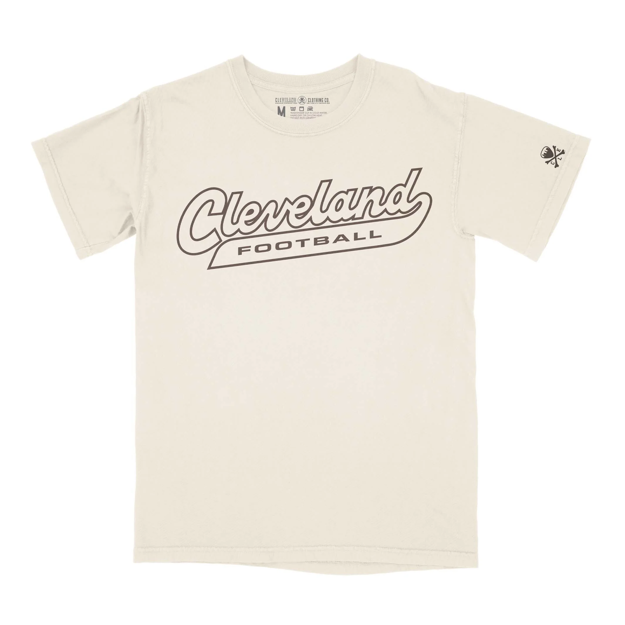 Cleveland Football Script - Mens/Unisex Crew T-shirt - Ivory